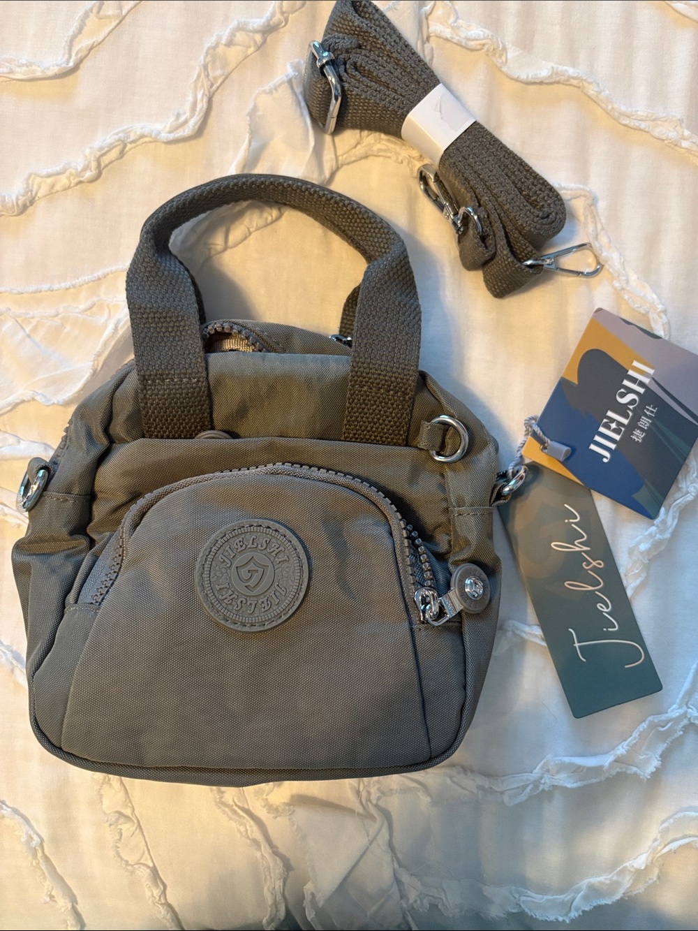Compact Crossbody Bag in Olive Gray